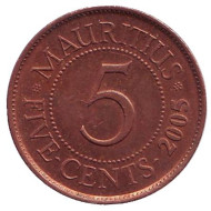 Монета 5 центов, 2005 год, Маврикий. Монета 5 центов, 2005 год, Маврикий.