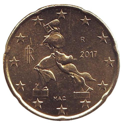 Монета 20 центов. 2017 год, Италия.