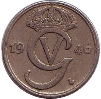 Монета 10 эре. 1946 год, Швеция. (Никелевая бронза)