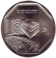 Монета 1 соль. 2015 год, Перу. Археологический комплекс Хуараутамбо. «Баня инков». Монета 1 соль. 2015 год, Перу. Археологический комплекс Хуараутамбо. «Баня инков».