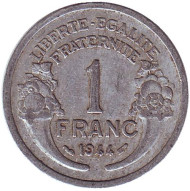 Монета 1 франк. 1944 год, Франция. Монета 1 франк. 1944 год, Франция.