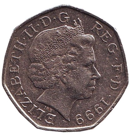 Монета 50 пенсов. 1999 год, Великобритания.