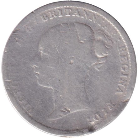 Монета 3 пенса. 1885 год, Великобритания. Монета 3 пенса. 1885 год, Великобритания.