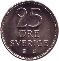 Монета 25 эре. 1973 год, Швеция. UNC. Монета 25 эре. 1973 год, Швеция. UNC.