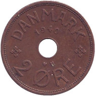 Монета 2 эре. 1940 год, Дания.