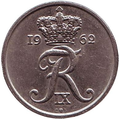 Монета 10 эре. 1962 год, Дания.