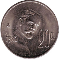 Монета 20 сентаво. 1983 год, Мексика. Франсиско Мадеро. Монета 20 сентаво. 1983 год, Мексика. Франсиско Мадеро.