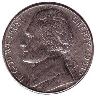 Монета 5 центов. 1998 год (D), США. Джефферсон. Монтичелло. Монета 5 центов. 1998 год (D), США. Джефферсон. Монтичелло.