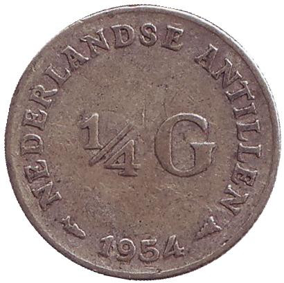 Монета 1/4 гульдена. 1954 год, Нидерландские Антильские острова.
