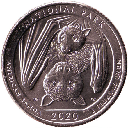 Монета 25 центов (P). 2020 год, США. Национальный парк Американского Самоа. Парк № 51.