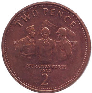 Монета 2 пенса. 2011 год, Гибралтар. Операция "Факел". Монета 2 пенса. 2011 год, Гибралтар. Операция "Факел".