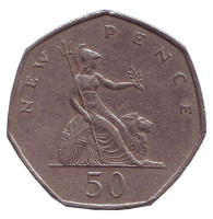 Монета 50 новых пенсов. 1970 год, Великобритания.