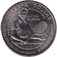 Монета 25 центов. 2025 год (P), США. Алтея Гибсон. Серия "Американские женщины". Монета 25 центов. 2025 год (P), США. Алтея Гибсон. Серия "Американские женщины".