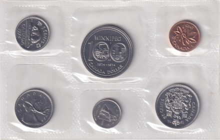 Банковский набор монет Канады. (6 шт), 1974 год. Банковский набор монет Канады. (6 шт), 1974 год.