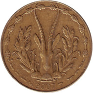 Монета 5 франков. 2007 год, Западные Африканские Штаты. Монета 5 франков. 2007 год, Западные Африканские Штаты.