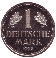 Монета 1 марка. 1996 год (J), ФРГ. Монета 1 марка. 1996 год (J), ФРГ.