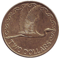 Белая цапля. Монета 2 доллара. 2011 год, Новая Зеландия. 