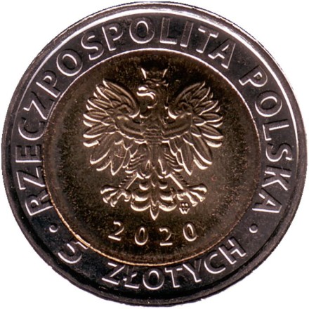 Монета 5 злотых. 2020 год, Польша. Базилика Святой Марии. Монета 5 злотых. 2020 год, Польша. Базилика Святой Марии.