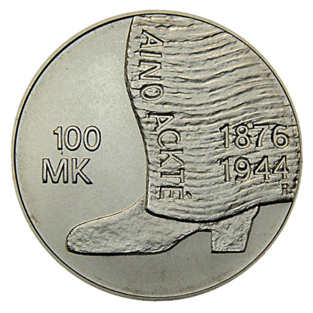 Монета 100 марок. 2001 год, Финляндия. 125 лет со дня рождения Айно Акте.