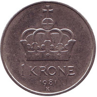 Корона. Монета 1 крона. 1981 год, Норвегия.