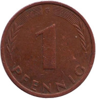 Монета 1 пфенниг. 1973 год (G), ФРГ. Дубовые листья. Монета 1 пфенниг. 1973 год (G), ФРГ. Дубовые листья.