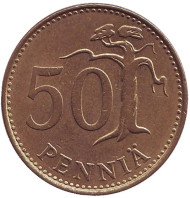 Монета 50 пенни. 1986 год, Финляндия. Монета 50 пенни. 1986 год, Финляндия.