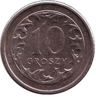 Монета 10 грошей. 2008 год, Польша. Монета 10 грошей. 2008 год, Польша.