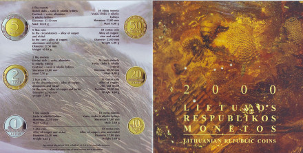Банковский набор монет Литвы (6 шт.) в буклете. 2000 год, Литва. 