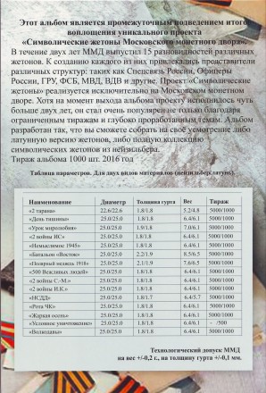 Набор из 15 памятных жетонов Московского монетного двора в альбоме серии "Уроки истории". Нейзильбер. Россия, ММД, 2014-2015 гг. Набор из 15 памятных жетонов Московского монетного двора в альбоме серии "Уроки истории". Нейзильбер. Россия, ММД, 2014-2015 гг.