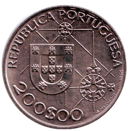 Монета 200 эскудо. 1992 год, Португалия. 500 лет открытию Нового Света.