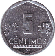 Монета 5 сентимов. 2011 год, Перу.