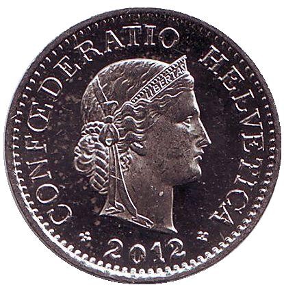 Монета 10 раппенов. 2012 год, Швейцария. Монета 10 раппенов. 2012 год, Швейцария.