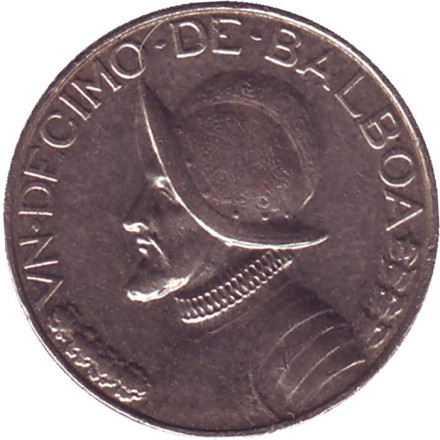 Монета 1/10 бальбоа. 1993 год, Панама. Васко Нуньес де Бальбоа.