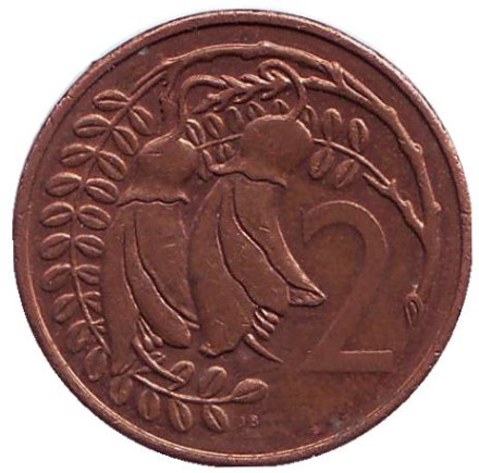 Монета 2 цента. 1985 год, Новая Зеландия. Цветки куаваи.