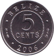 Монета 5 центов. 2006 год, Белиз. UNC. Монета 5 центов. 2006 год, Белиз. UNC.