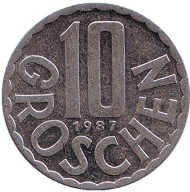 Монета 10 грошей. 1987 год, Австрия. Монета 10 грошей. 1987 год, Австрия.
