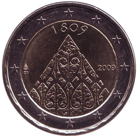 Монета 2 евро. 2009 год, Финляндия. 200 лет автономии Финляндии.