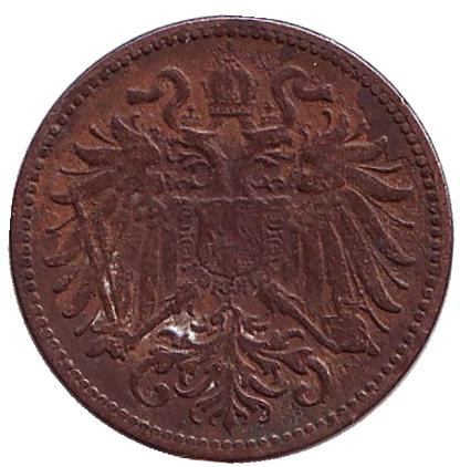 Монета 2 геллера. 1896 год, Австро-Венгерская империя. Австрийский тип.