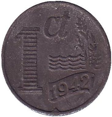 Монета 1 цент. 1942 год, Нидерланды.