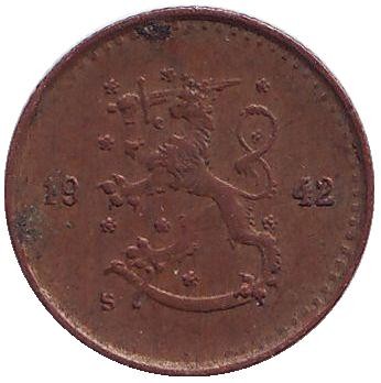 Монета 25 пенни. 1942 год, Финляндия.