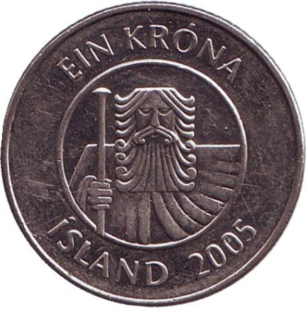 Монета 1 крона. 2005 год, Исландия. Треска. Монета 1 крона. 2005 год, Исландия. Треска.