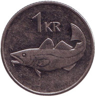 Монета 1 крона. 2005 год, Исландия. Треска. Монета 1 крона. 2005 год, Исландия. Треска.