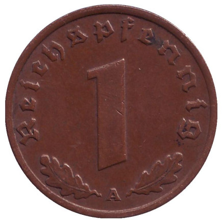Монета 1 рейхспфенниг. 1936 год (A), Третий Рейх (Германия).