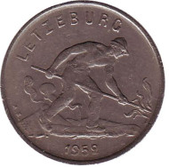 Монета 1 франк. 1952 год, Люксембург. Монета 1 франк. 1952 год, Люксембург.