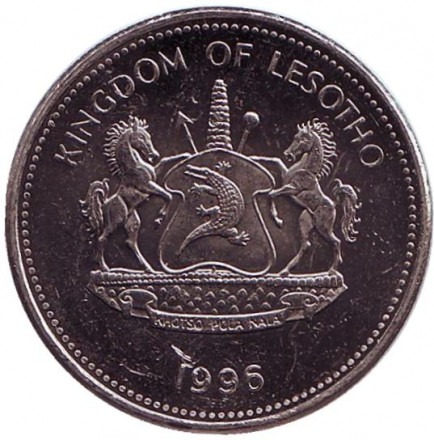 Монета 5 малоти. 1996 год, Лесото. Колосья пшеницы. Монета 5 малоти. 1996 год, Лесото. Колосья пшеницы.