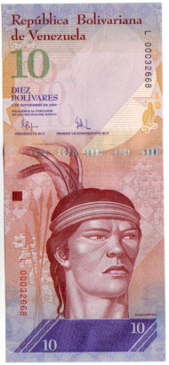 Банкнота 10 боливаров. 2009 год, Венесуэла.