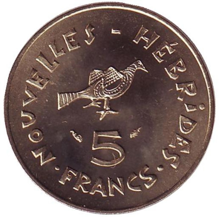 Монета 5 франков. 1979 год, Новые Гебриды. Птица Фрегат.