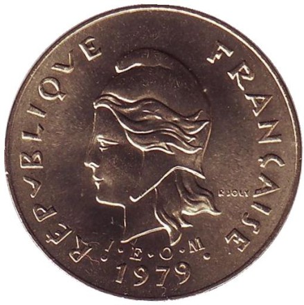 Монета 5 франков. 1979 год, Новые Гебриды. Птица Фрегат.