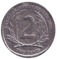 Монета 2 цента. 2002 год, Восточно-Карибские государства. Монета 2 цента. 2002 год, Восточно-Карибские государства.