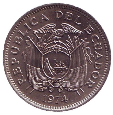 Монета 20 сентаво. 1974 год, Эквадор. Монета 20 сентаво. 1974 год, Эквадор.